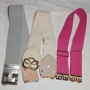 Elegant Women's Belt Trio - Silver, Cream, Pink